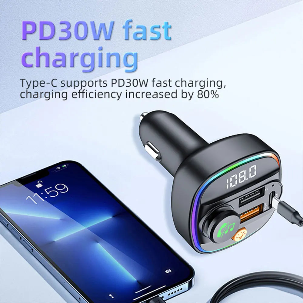 Bluetooth 5.3 FM Transmitter for Car – Handsfree AUX Modulator & Fast Charge MP3 Player
