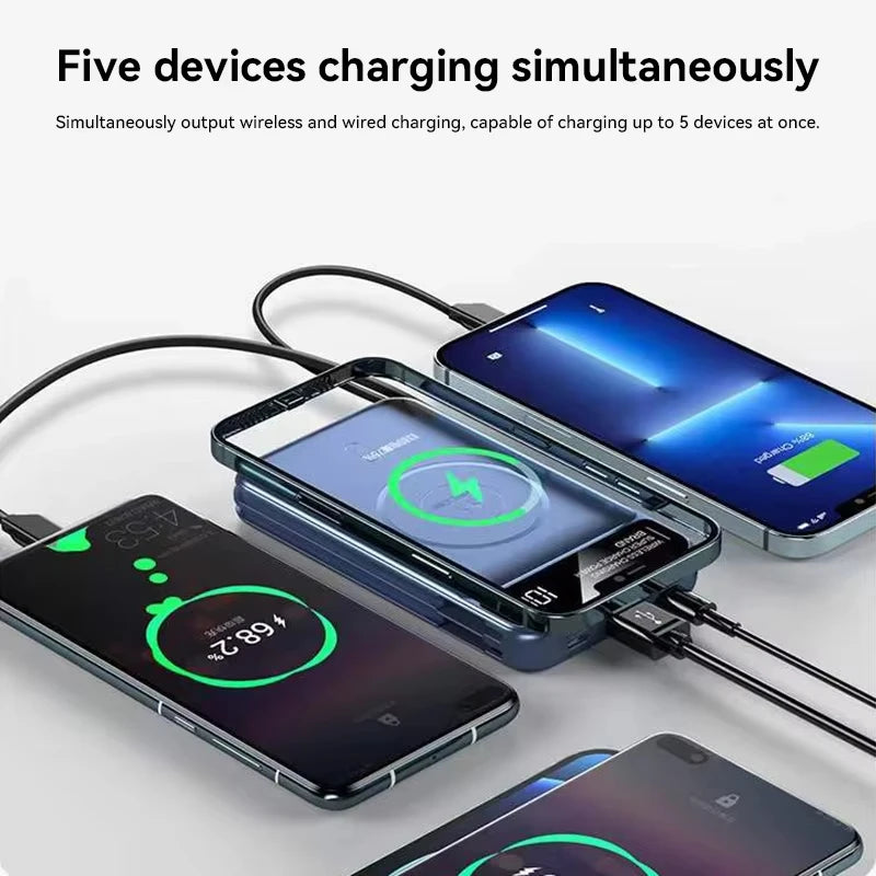 Xiaomi Power Bank 50000mah Wireless Charging Magsafe Power Bank Magnetic Charging Built-in Wire Mobile Phone Battery For Iphone