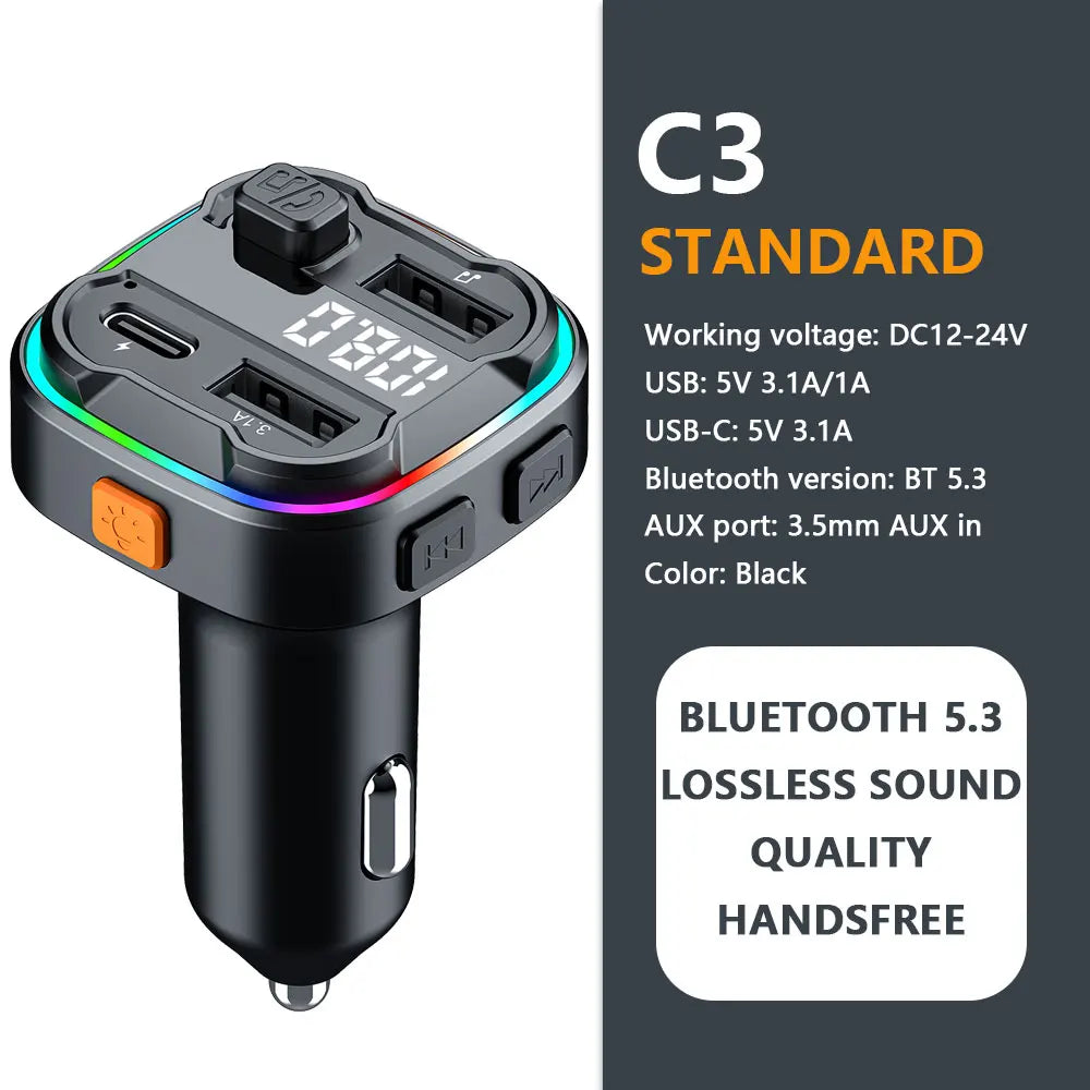 Bluetooth 5.3 FM Transmitter for Car – Handsfree AUX Modulator & Fast Charge MP3 Player