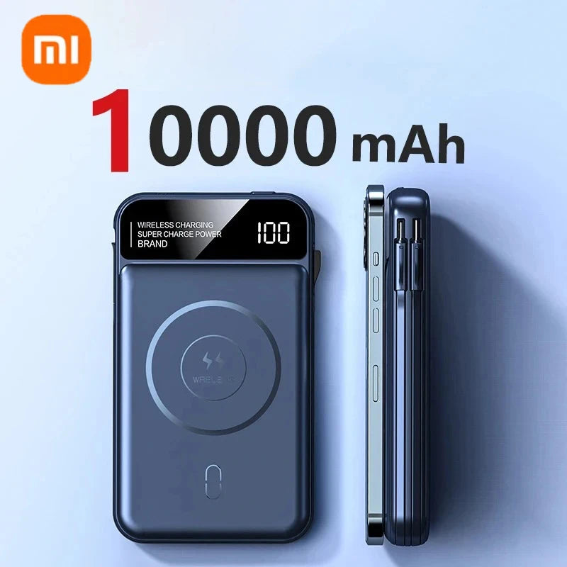 Xiaomi Power Bank 50000mah Wireless Charging Magsafe Power Bank Magnetic Charging Built-in Wire Mobile Phone Battery For Iphone