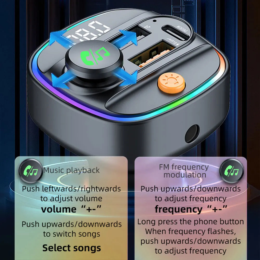 Bluetooth 5.3 FM Transmitter for Car – Handsfree AUX Modulator & Fast Charge MP3 Player