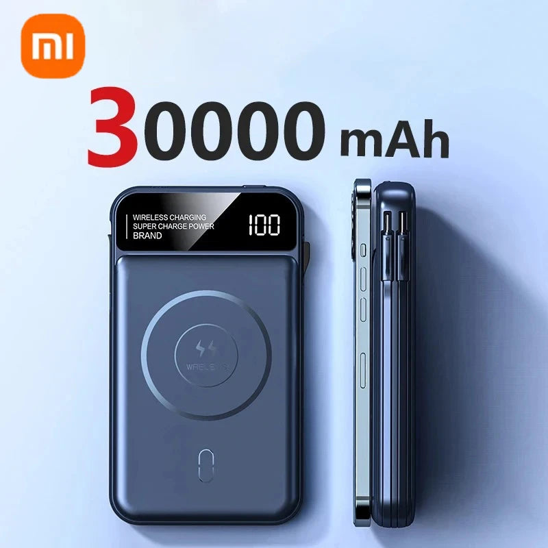Xiaomi Power Bank 50000mah Wireless Charging Magsafe Power Bank Magnetic Charging Built-in Wire Mobile Phone Battery For Iphone