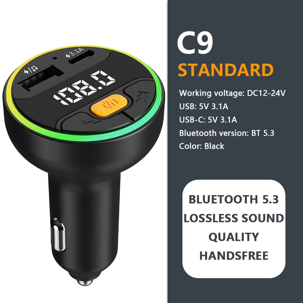 Bluetooth 5.3 FM Transmitter for Car – Handsfree AUX Modulator & Fast Charge MP3 Player