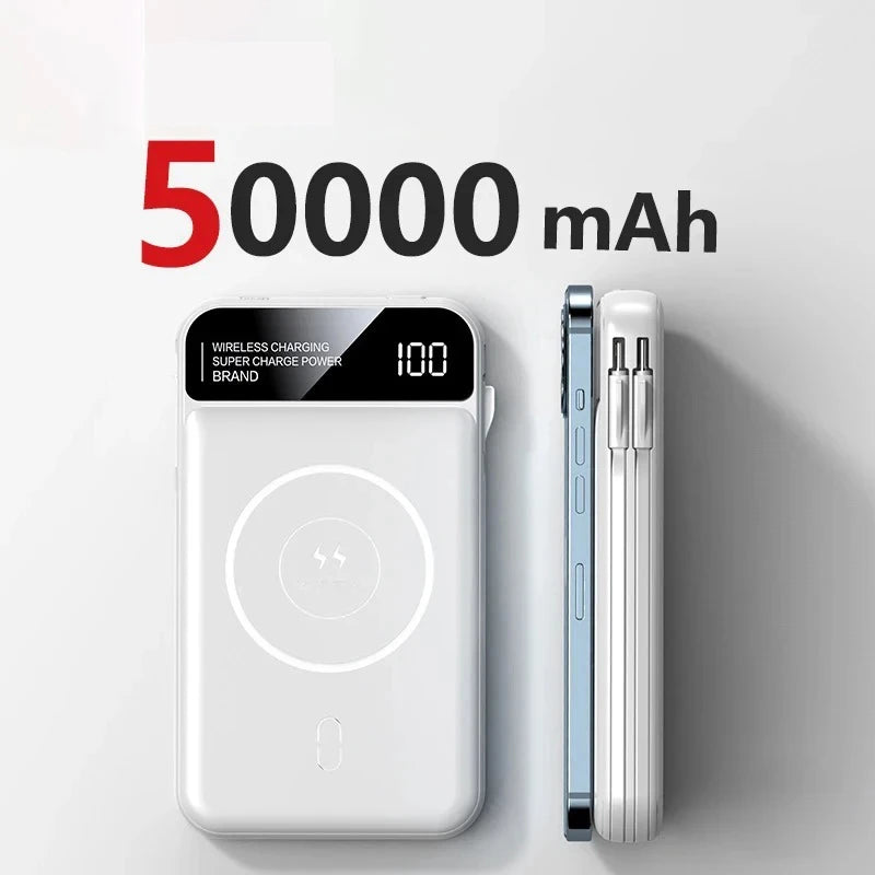 Xiaomi Power Bank 50000mah Wireless Charging Magsafe Power Bank Magnetic Charging Built-in Wire Mobile Phone Battery For Iphone