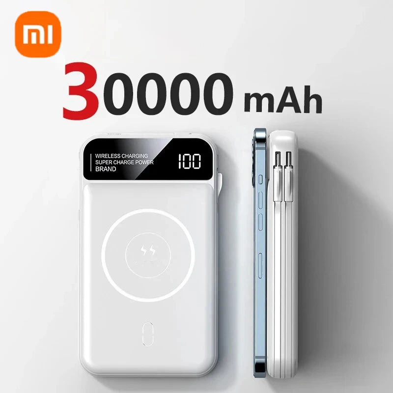 Xiaomi Power Bank 50000mah Wireless Charging Magsafe Power Bank Magnetic Charging Built-in Wire Mobile Phone Battery For Iphone