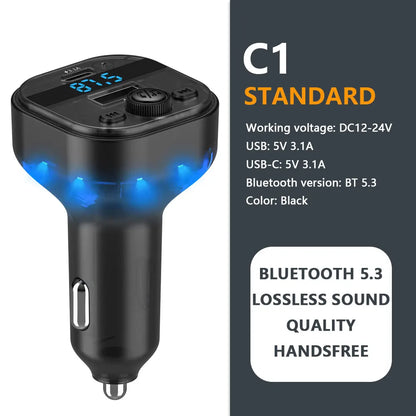 Bluetooth 5.3 FM Transmitter for Car – Handsfree AUX Modulator & Fast Charge MP3 Player