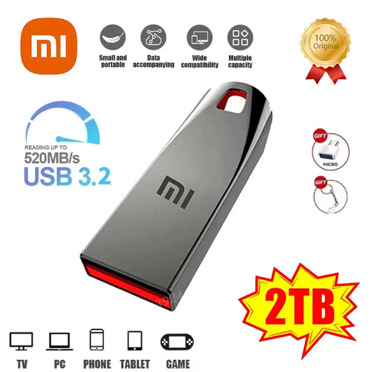 Xiaomi 2TB Metal Flash Drive Waterproof USB 3.2 High Speed Transfer Waterproof 1TB 512GB 256GB Portable Memoria Usb Flash Disk