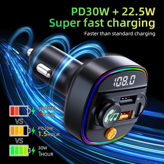 Bluetooth 5.3 FM Transmitter for Car – Handsfree AUX Modulator & Fast Charge MP3 Player