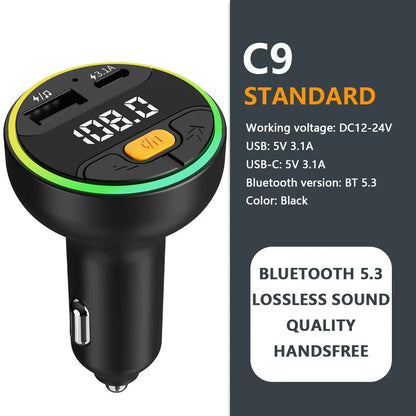 Bluetooth 5.3 FM Transmitter for Car – Handsfree AUX Modulator & Fast Charge MP3 Player